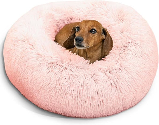 Best Friends by Sheri The Original Calming Donut Dog Bed for Small Dogs up to 25 lbs, Shag Faux Fur, Cotton Candy Pink, 23" x 23"