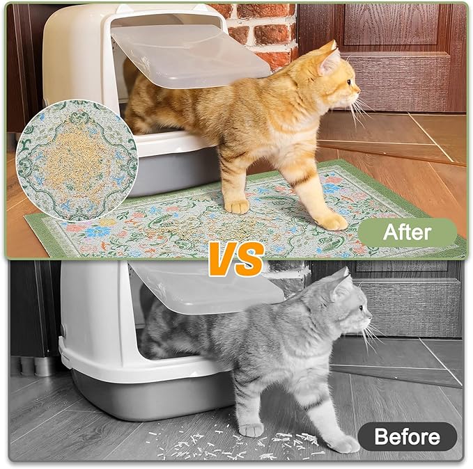 Glittme 2PCS Cat Litter Mat with Non-Slip Bottom Litter Box Mat 24"X15" Litter Trapping Mat Easy to Clean Washable Cat Food Mat for Kitty,S
