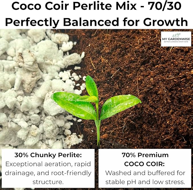 GARDENWISE Coco Perlite - Coco Coir Perlite Mix - 70/30 Growing Media - Hydroponic, Indoor & Outdoor, Grow Bags & House Plants (30 quarts - 1 cu ft)