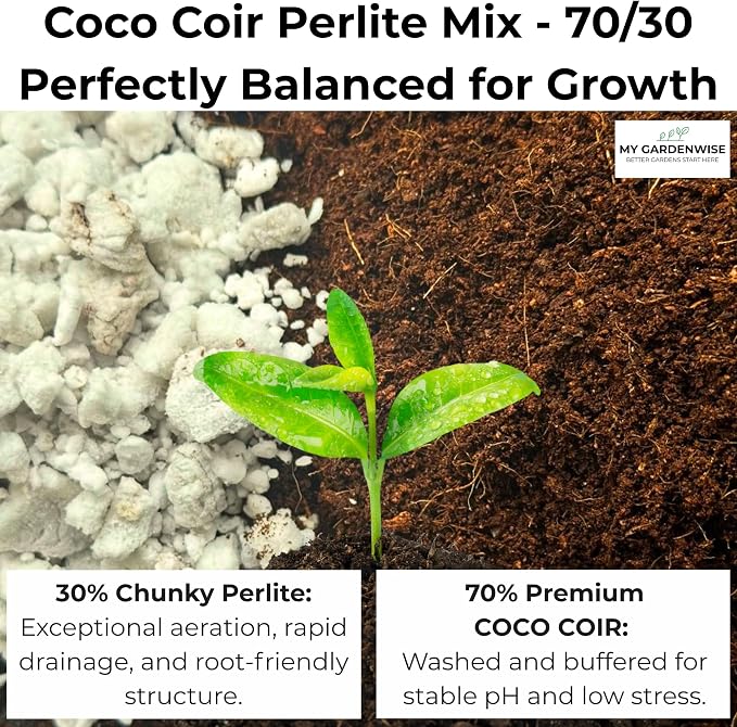 Coco Perlite - Coco Coir Perlite Mix - 70/30 Growing Media - Hydroponic, Indoor & Outdoor, Grow Bags & House Plants (20 quarts - 0.75 cu ft)