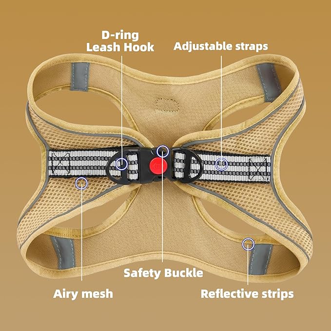 SMOUATOU All Weather Mesh Step in Vest Harness for Small and medidum Dogs and Cats, Adjustable Soft Padded Dog Vest with Easy Control Handle for Dogs Pets (Khaki, S)