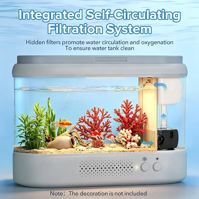 Betta Fish Tank White 1 Gallon Acrylic Small Aquarium Kit | with Water Filter Pump & LED Light,Quiet Living Room Desktop Fish Bowl for Small Fish,Plants and Shrimp