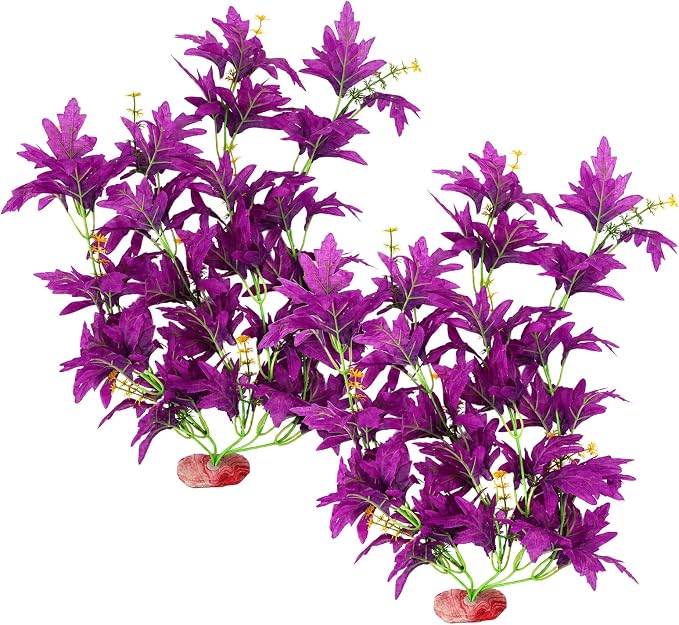 Silk Aquarium Plants 18 Inch Artificial Silk Plants for Fish Tank | 2 Pcs Aquarium Decor Beta Fish Tank Decor Aquatic Water Grass Decoration for Betta Fish Tank (Purple)