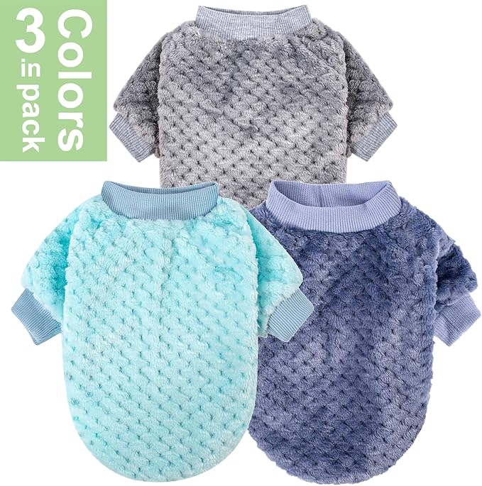 Dog Sweater, 3 Pack Dog Sweaters for Small Medium Dogs or Cat, Warm Soft Flannel Pet Clothes for Dogs Girl or Boy, Dog Shirt Coat Jacket (Large, Grey+Navy+Sky Blue)