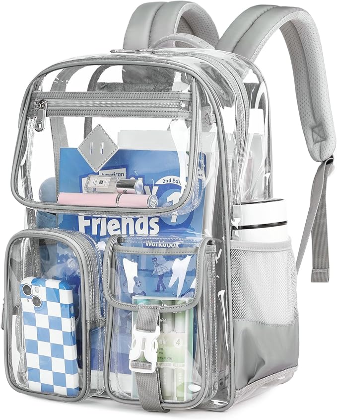 PIG PIG GIRL Clear Backpack for School,Heavy Duty PVC Transparent Bookbag for Girls Stadium Approved See Through Backpack
