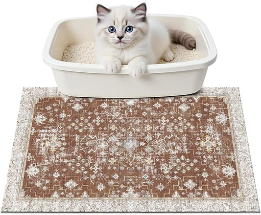 Cat Litter Mat Litter Trapping Mat, 24"x15" Waterproof Urine Proof Litter Box Mat Catcher Mat Non-Slip Washable for Kitty Kitten, Brown