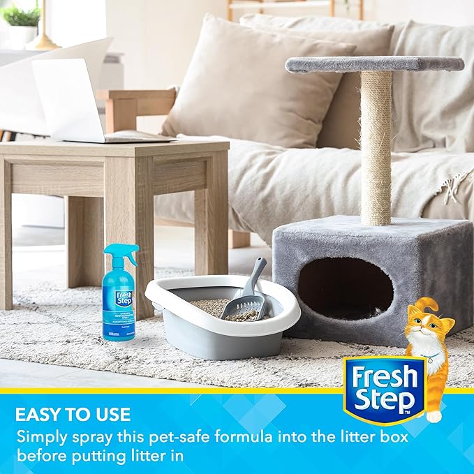 Fresh Step Cat Litter Box Odor Eliminating Spray, Cat Deodorizer that Neutralizes Cat Urine and Feces Smell on Contact, Pet-Safe and Clump-Free, Compatible with All Litter Types, 24 Fl Oz