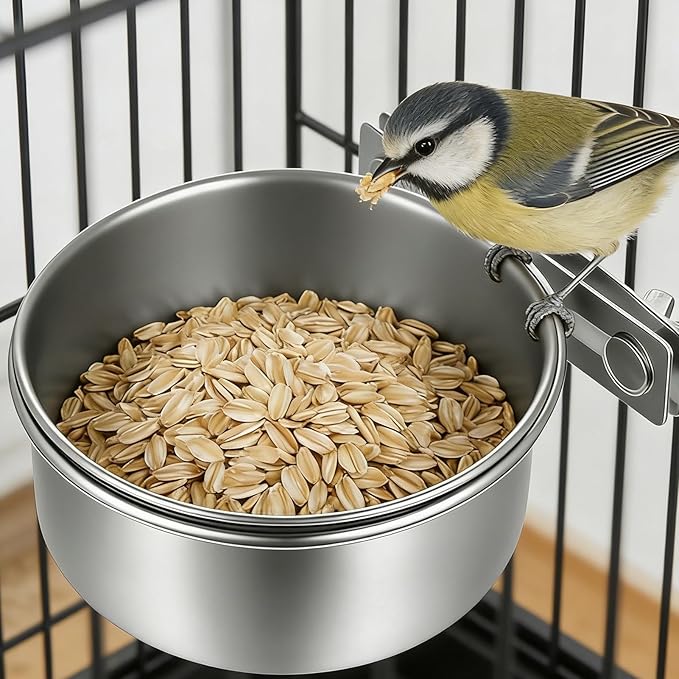 Stainless Steel Bowls for Birds, Bird Food Water Bowl, Bird Cage Water Food Bowl Coop Cup with Clamp Holder for Parrots Cockatiel Budgies Parakeet Lovebird