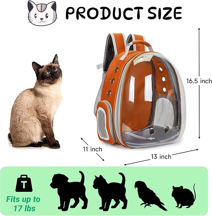 Cat Bubble Backpack Carrier for Small Medium Dogs Cats Carrying Bag, Airline Approved Pet Travel Carrying Bag Dog Hiking Walking Outdoor Backpack (Orange)