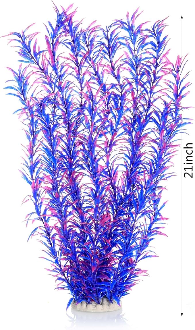 Aquarium Decor Plastic Plants Extra Large 21 Inches Artificial Plants | Tall Fish Tank Decorations, Purple 2pcs