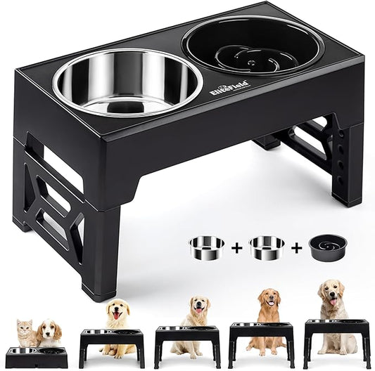 EliteField Elevated Dog Bowls (2-Year Warranty), Two 58 oz Stainless Steel Food Bowls, 5 Adjustable Raised Heights (4", 9.5", 10.5", 11.5", 12.75") Suitable for Dogs of All Ages, Small to Large Sizes