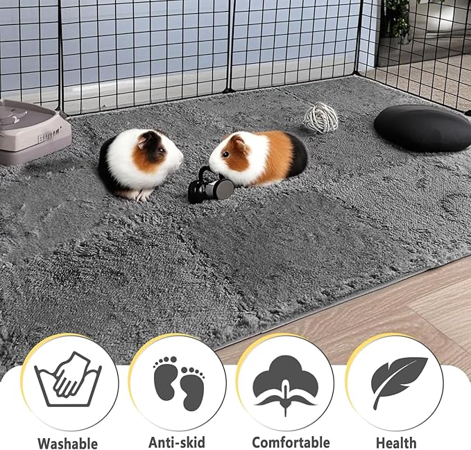 BNOSDM 12Pcs Guinea Pig Plush Pads, Reusable Rabbit Sleeping Floor Mats with Edging, Washable Guinea Pig Fleece Cage Liners, Soft Warm Bunny Bedding, Cage Pad for Small Animals (11.8", Gray)