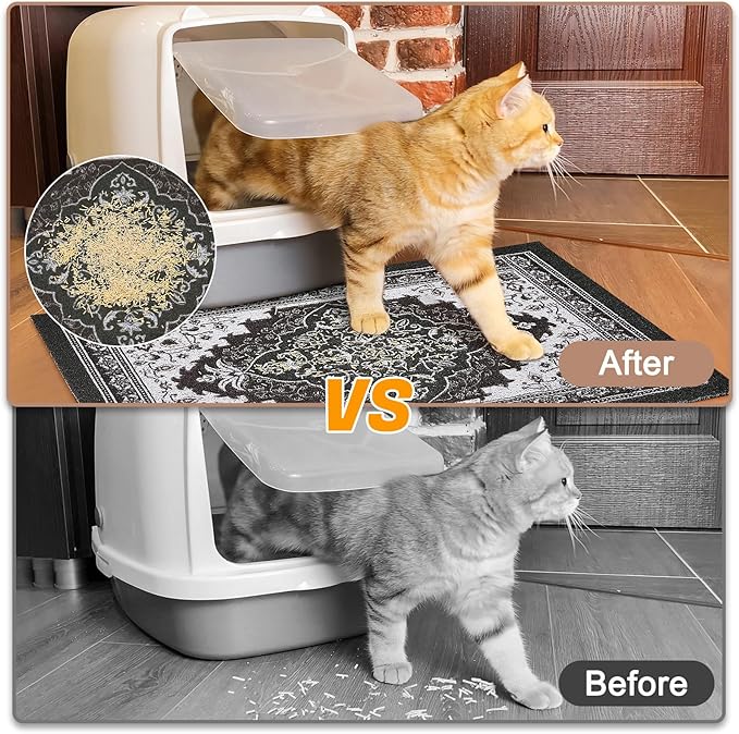Glittme 2PCS Cat Litter Mat with Non-Slip Bottom Litter Box Mat 24"X15" Litter Trapping Mat Easy to Clean Washable Cat Food Mat for Kitty,S