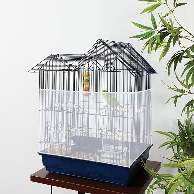 Nogeqi 2PCS Bird Cage Seed Catcher, Nylon Adjustable Elastic Bird Cage Net Cover Skirt Guard, Universal Birdcage Accessories for Parrot Canary Parakeet Cockatiel Budgie Quail (Black, White)