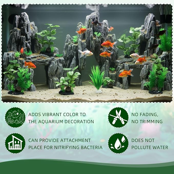 14 Pcs Aquarium Decorations Fish Tank Artificial Plastic Plants Silk Aquarium Plants Aquatic Water Grass Foreground Decor for Fish Tank Decoration