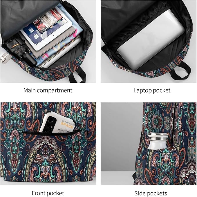 Pais-ley Backpack for Women 16.7 inch Travel Casual Laptop Backpack Lightweight Waterproof Durable Hiking Daypack