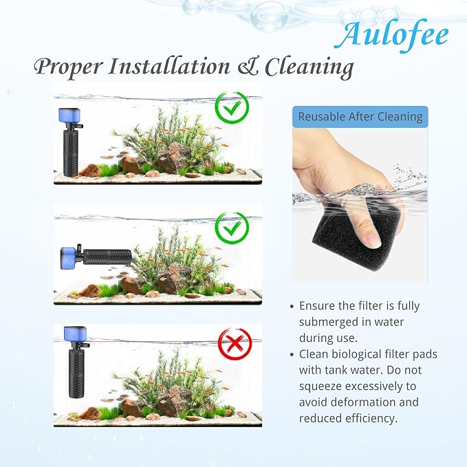 50-150 Gallon Submersible Aquarium Filter, Internel Fish Tank Filters for Large Tanks, Whisper Turtle Tank Filter for Small Pond, Saltwater & Freshwater, 12-Inch