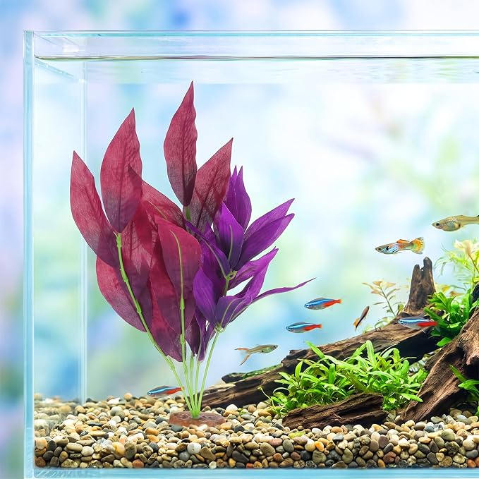 2 Pcs Silk Fish Tank Plants, 14 Inch Silk Aquarium Plants for Fish Tank | Artificial Silk Plants for Betta Fish Tank Goldfish Turtle Tanks Decorations Purple