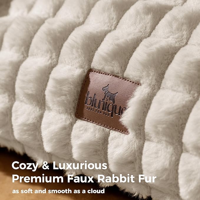 Cat Beds for Indoor Cats - Cute Cat Couch Bed Fluffy Pet Sofa with Faux Rabbit Fur Washable Cover, Fuzzy Pet Couch in 3D Diamond Pattern, Suppportive Large & Small Cats Sofa, 24inch Off White