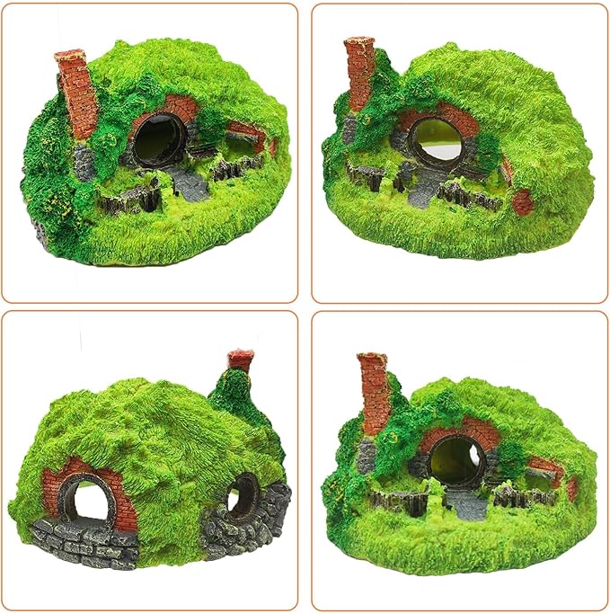 Tfwadmx Fish Tank Hobbit Decorations,Resin Small Fish Cave Hideout House,Aquarium Decor Hide Hole Shelter Castle Ornaments Mini Garden Decorating Accessories
