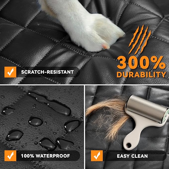 Dog Car Seat Cover for Back Seat, Waterproof Back Seat Covers for Dogs, PU Leather Nonslip Bench Car Seat Protector Universal Fit Most Vehicles,SUVs,Small Trucks（Black,Standard）
