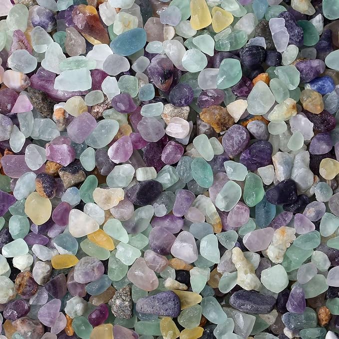 1lb Fluorite Crystal Aquarium Gravel Polished Tumbled Stones Irregular Shaped Crystal Chips Bulk Natural Gemstone Rocks Vase Filler Fish Tank Gravel Home Decoration (450 Gram)
