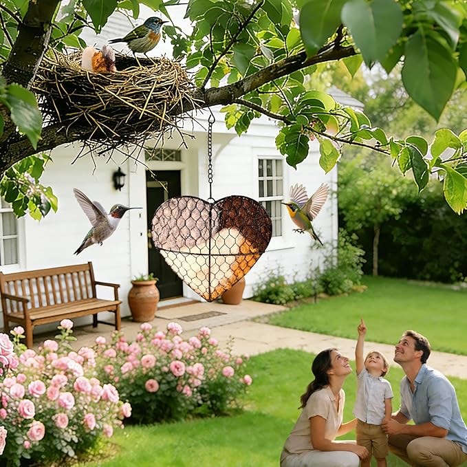 Bird Nesting Material Holder, Handmade Fiber Bird Nesting Heart with Refillable Material for Wild Bird, Hummingbird Houses Outdoor Garden Decoration Outside Gifts for Birds Lovers