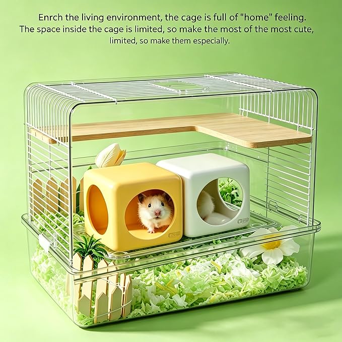 Ceramic Hamster House Cube Set, 4-Inch Stackable Small Animal Hideout Cave for Hamsters Mice Gerbils Dwarf Rabbits – Hard Durable DIY Mix & Match Habitat Hideaway Decor, White