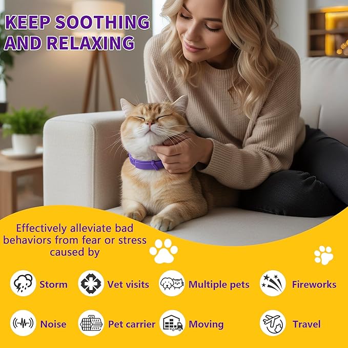 Calming Collar for Cats，Pheromone Cat Calming Collar Cat Anxiety Relief & Stress，Natural Ingredients Pheromones Rapid Effect Adjustable Waterproof