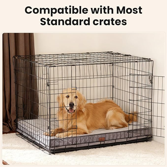 OhGeni Orthopedic Waterproof Dog Bed for Extra Large Dogs, Machine-Washable Removable Cover in Easy-Clean Fabric, High Density Foam & Easy-Carry Handle, Suitable for Crate, 41 inch (Gray)