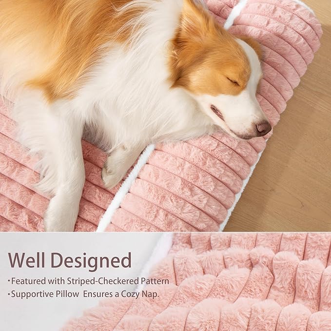 Orthopedic Dog Bed Large Sized Dog with Pillow 36''X24'', Waterproof Soft Comfortable Egg Crate Foam Pet Crate Beds Mat with Removable Washable Cover and Non-Slip Bottom, Pink