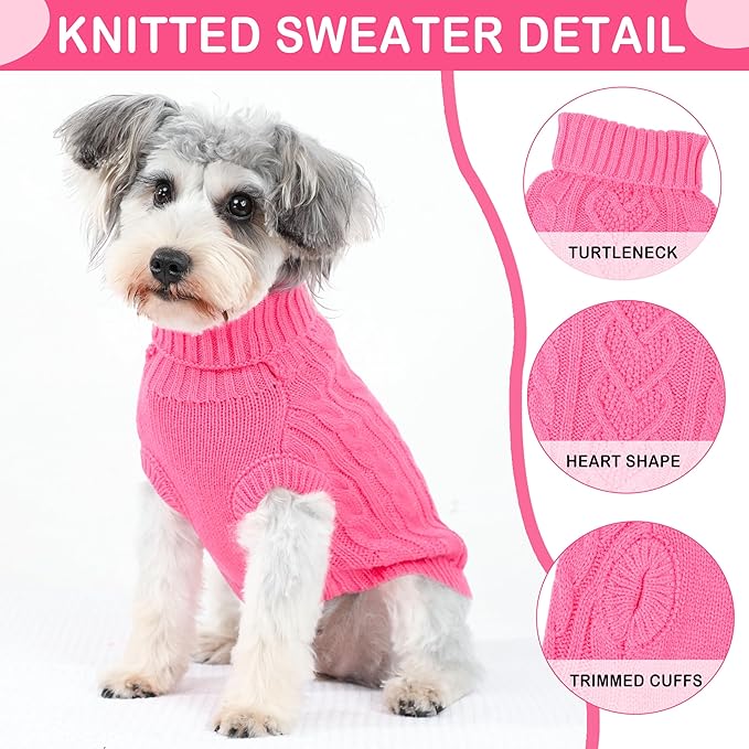 Dog Sweaters for Small Dogs Solid Knitted Puppy Sweater Dog Clothes for Winter Warm Chihuahua Clothes Turtleneck Pullover Pet Cat Sweater Mini Dachshund Knitwear(Dark Pink, Small)