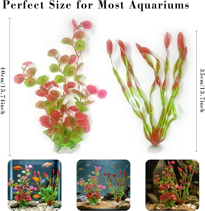 Aquarium Artificial Plants 2 Pack – Tall Realistic Fish Tank Plants Decor with Stable Base, Safe Soft Leaves for Betta, Guppy, Shrimp & Tropical Fish, Natural Aquascape Decoration for Aquarium