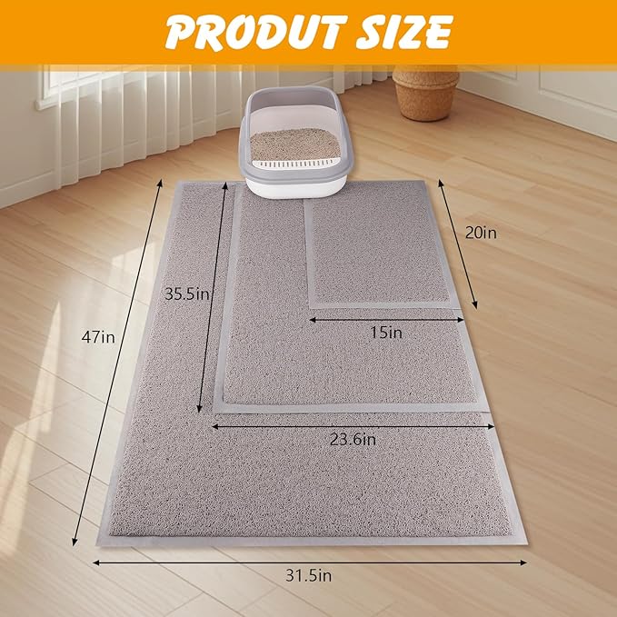 ondware Cat Litter Mat, 47x31.5 in Litters Box Mat Waterproof Non-Slip Easy to Clean Washable Trapping Mat for Kitty(Gray)
