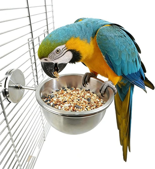 AOTU Anti-Snatch Stainless Steel Parrot Feeding Cups with Locking Buckle - Bird Food & Water Bowls, Bird Cage Accessories for Cockatiel, Conure, Budgie, Macaw, Gray Parrot & Small Pets (L)