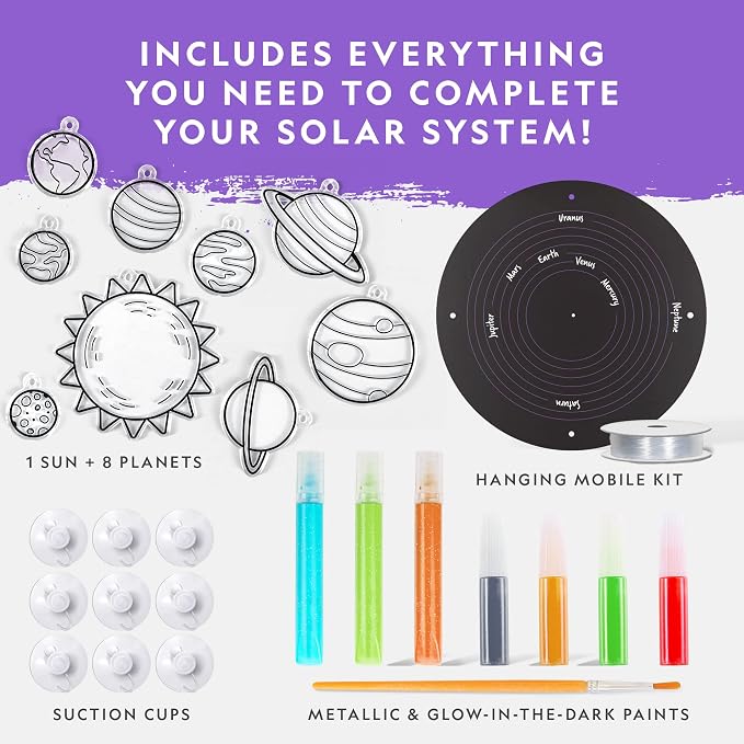 National Geographic Solar System Stained Glass Suncatcher Craft Kit | Glow-in-the-Dark Planets, Window Suncatchers, Hanging Mobile, Space Room Decor, Window Art, Creative Birthday Gift