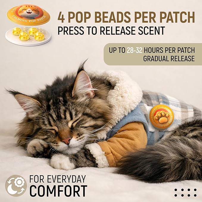 Granatan Calming Pop Patch for Cat Travel, Pheromone Diffuser for Cats, Reduces Anxiety and Stress-Related Behaviors, for Carrier, Vet Visits, Pet Travel Support, Long-Lasting, No Electricity Needed