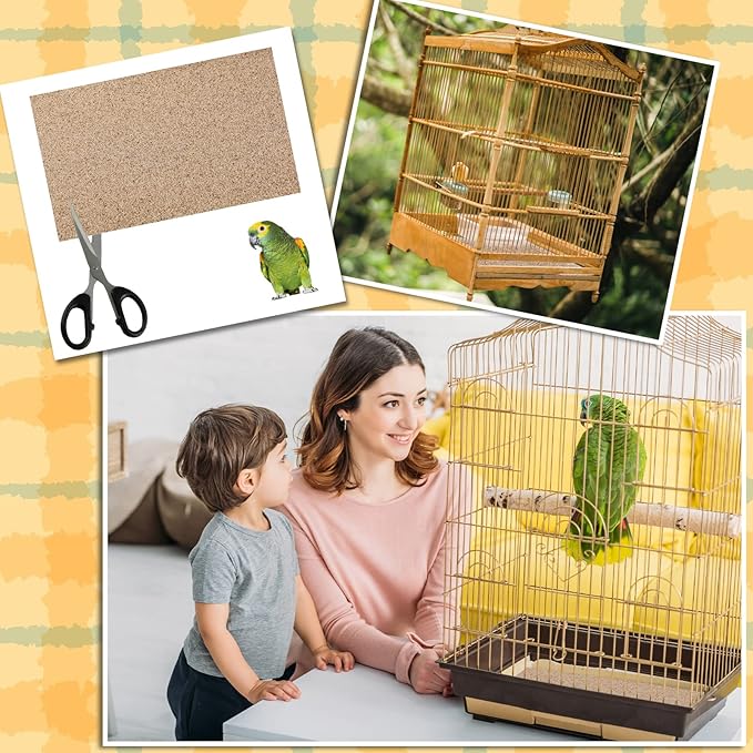 Fabbay 100 Pcs Gravel Paper for Bird Cage Gravel Liner Paper Pet Sandpaper Special for Bird Cage in Sea Sand, Easy Clean Pet Sandpaper Calcium Paper for Birdcage Parrots Cockatiels(11 x 17 Inch)