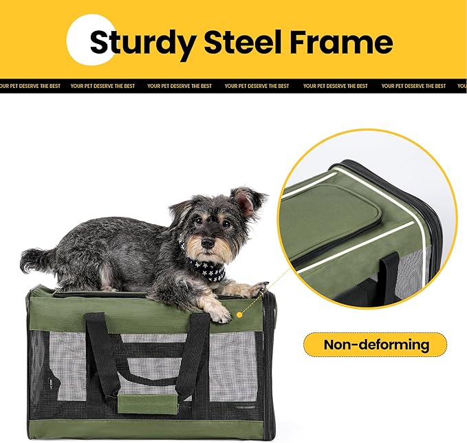 Conlun Cat Carrier Airline Approved, Soft-Sided Dog Carrier with Inner Safety Leash, Pet Transport Carrier for Small-Medium Cats Puppies up to 15 Lbs, Collapsible Travel Kitten Carrier Bag -Green M