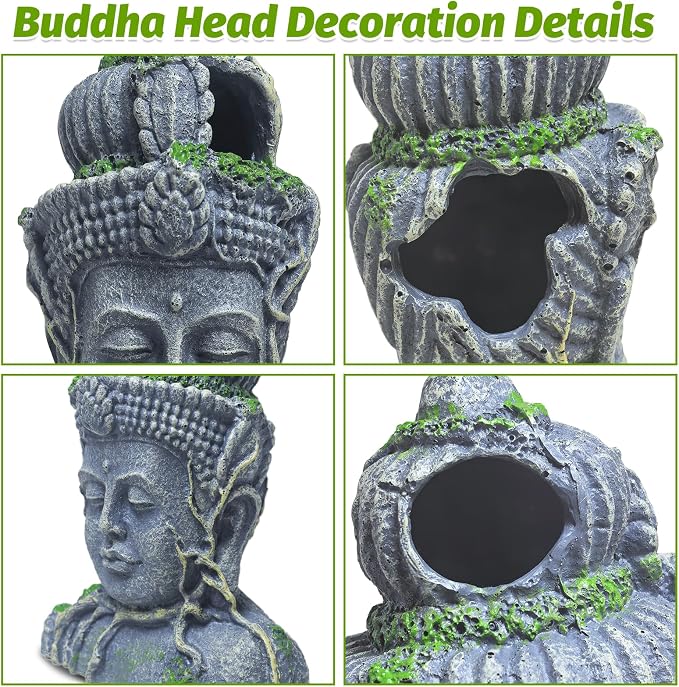 Hamiledyi Buddha Head Statue Aquarium Decorations Resin Fish Hideout Betta Cave for Large Fish Tank Ornaments Betta Sleep Rest Hide Play Breed(Small Size)