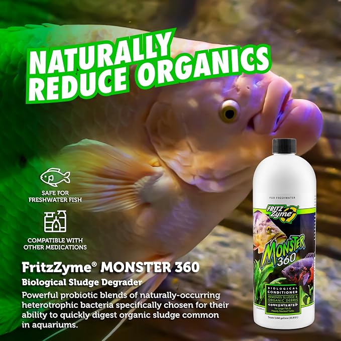 Fritz Aquatics 75032 FritzZyme Monster 360 Concentrated Biological Conditioner for Fresh Water Aquariums, 32-Ounce