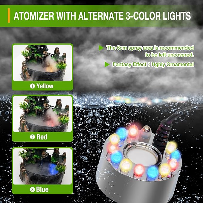 Indoor Fountain Rockery Tabletop Fountain with an Atomizer Elaxation | Water Feature Meditation Desktop Fountains for Home Office Decor or Gift 6.7''L x 5.9''W x 7''H with LED Light