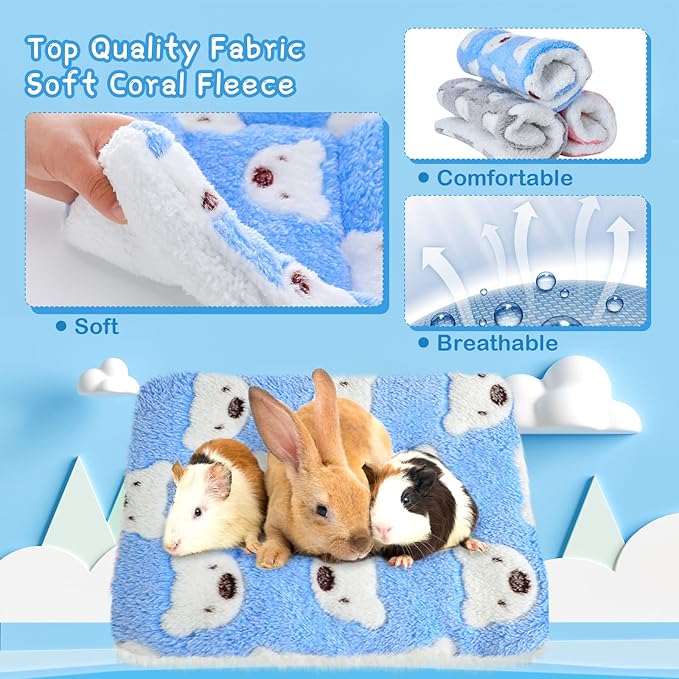 Jetec 3 Pcs Bunny Guinea Pig Beds Soft Bunny Mats Warm Guinea Pig Mat Small Animal Bed Pads Fleece Sleeping Pads for Indoor Rabbit Hamster Squirrel Hedgehog Chinchilla(Fleece,Bear,Light Pink)