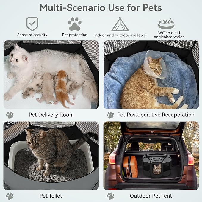 Siedihit Dark Grey Dog Cat Playpen, Puppy Pet Playpen, Small Dogs Tent Crates Cage Indoor/Outdoor, Portable Pop Up Dog Kennel Playpen with Carrying Case for Dogs/Cats/Rabbits