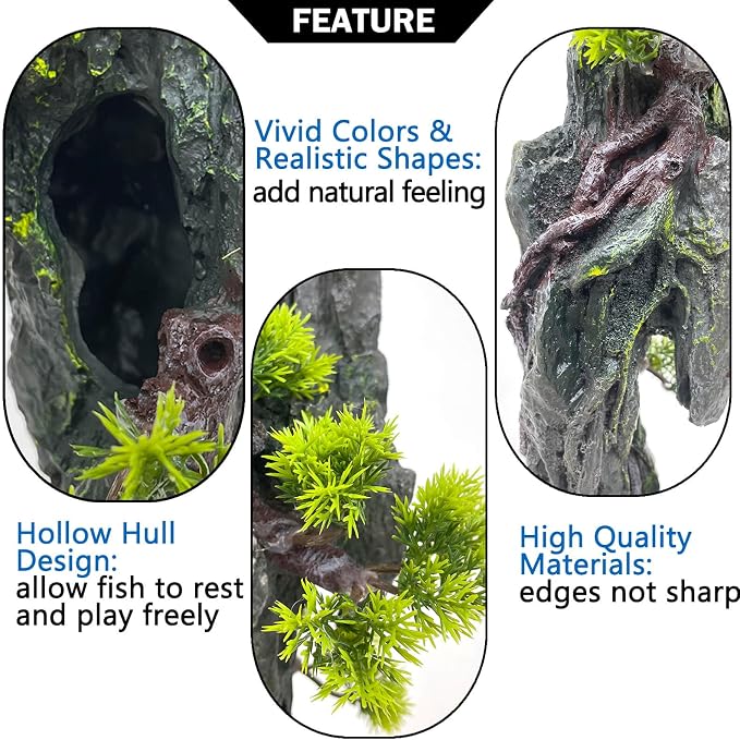 Large and Tall Aquarium Mountain View Stone Decorations | Aquarium Ornament Rock Cave Landscape Artificial Mountain View Fish Tank Caves for Betta Hiding Reptile Aquarium Supply