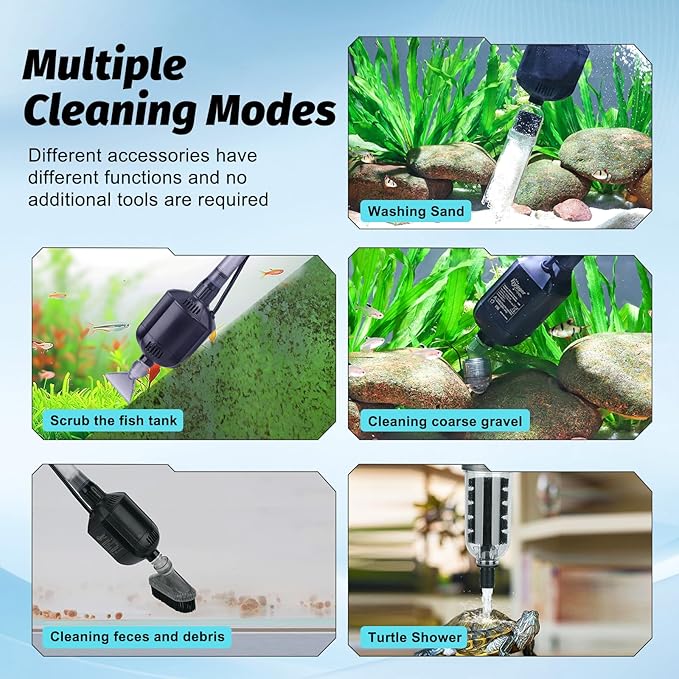 hygger 5 in 1 Electric Aquarium Gravel Cleaner, 360GPH Automatic Fish Tank Vacuum Water Changer, Vacuum Water Changer Sand Wash Filter (15W, Adjustable Length)