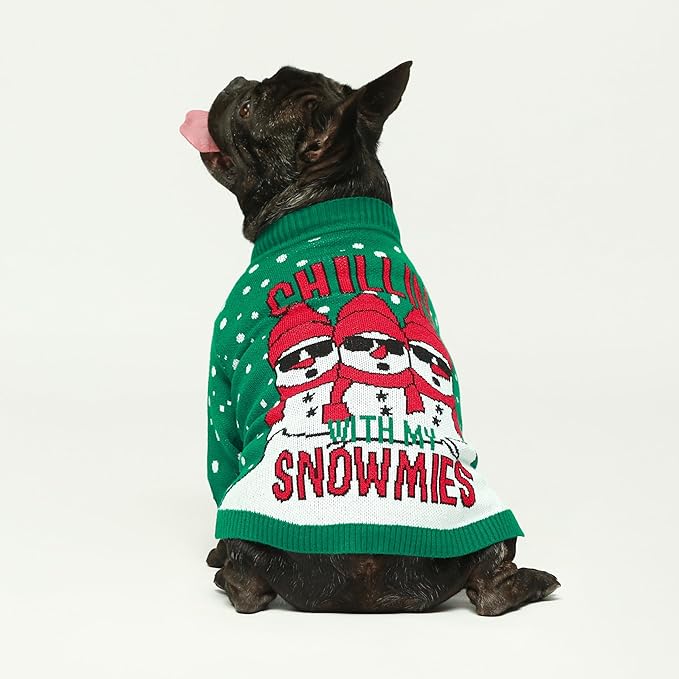 Fitwarm Chillin with My Snowmies Dog Ugly Christmas Sweater, Winter Dog Clothes for Small Dogs Girl Boy, Pet Holiday Sweatshirt, Xmas Snowman Outfit, Green, Red, White, XXL