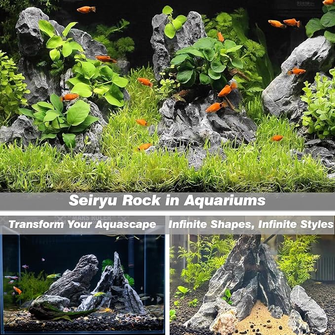 Unocho Seiryu Rock Aquarium Stones 11lb Natural Stone for Aquascaping Fish Tank Aquarium Landscaping Model Tank Decoration Miniature Fairy Garden(3-8 Inches)