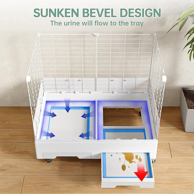 Oneluck Deluxe Small Animal Cage Indoor with Pull Out Tray,Transparent Habitat for Rabbit,Urine Guard,Easy to Clean,White (Transparent)