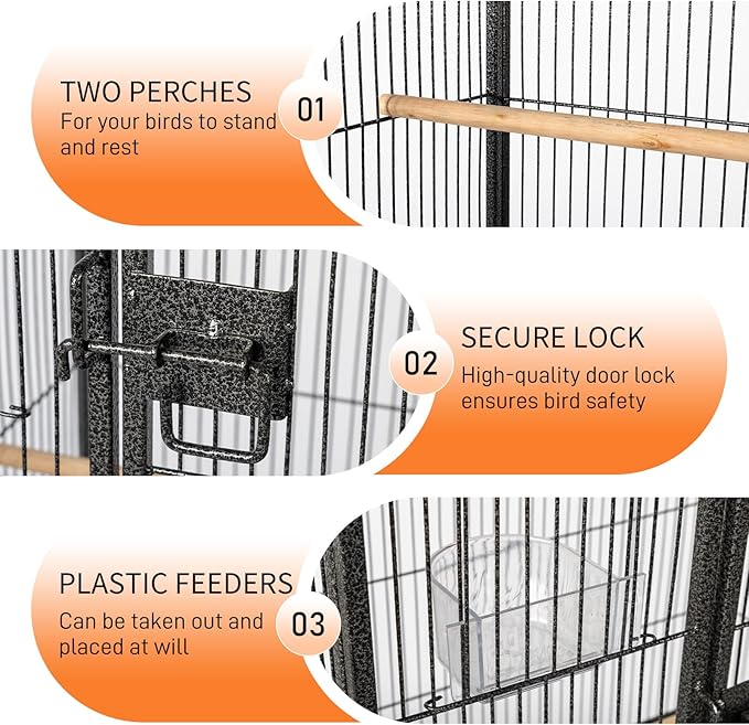 53 Inch Wrought Iron Large Bird Cage,53" Large Flight Bird Cage with Rolling Stand & Storage Shelf for Parrots Lovebird Cockatiel Parakeets, Black